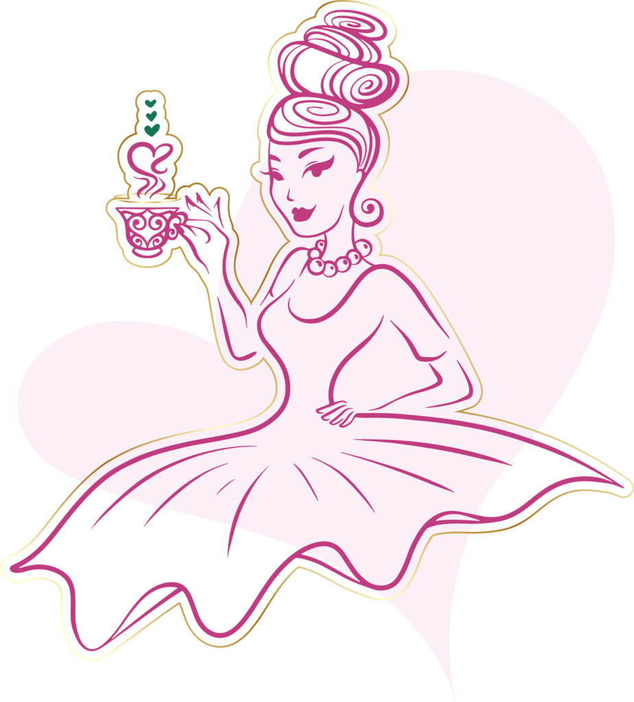 Illustration of a ballerina holding a cupcake.
